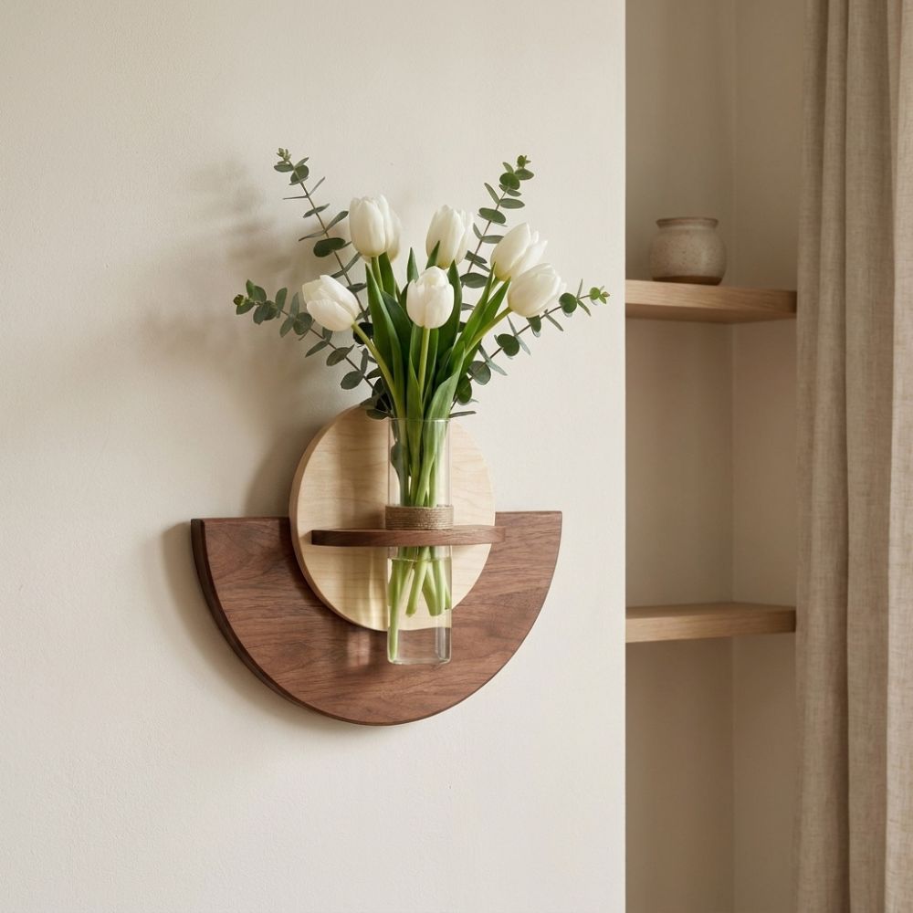 Flower Wall Panel - Овальная деревянная настенная полка для цветов,